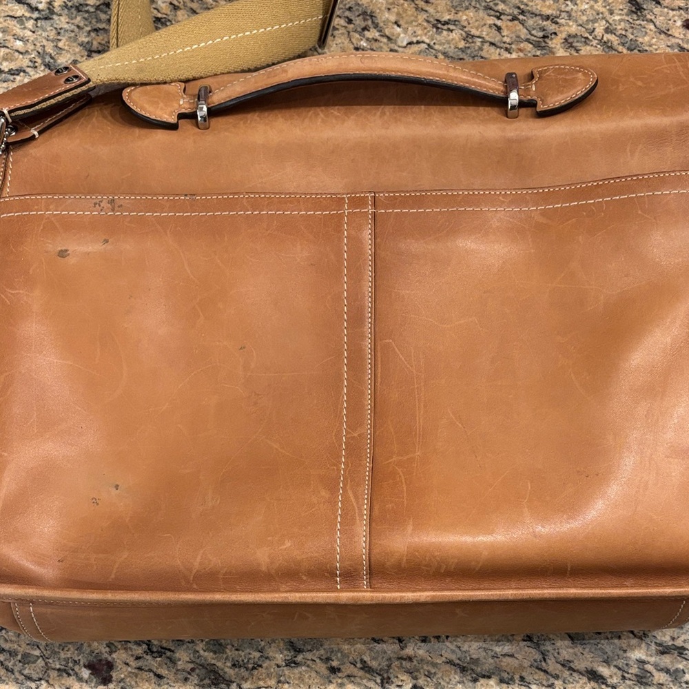 Vintage Coach Tan Leather Briefcase Messenger Bag Turnlock Laptop Bag - Picture 6 of 12